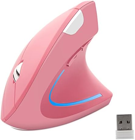 Wireless Mouse Ergonomic Vertical Mouse Ergo High Presion Optical Lightweight Cordless LED Light Cute Wireless Mouse for Laptop Computer Mac Office Girl Boy Adults Gift , 800/1200/1600 DPI, 6 Buttons