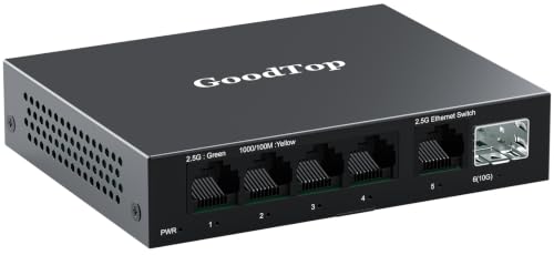5 Port 2.5Gb Switch, 5X 2.5G RJ45+1x 10G SFP+, Plug & Play, Metallgehäuse