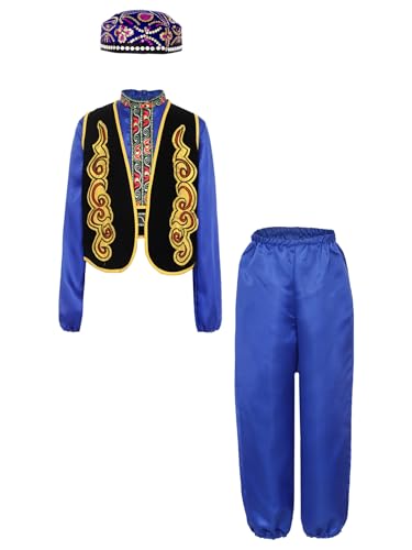 Costume oriental bleu garçon 6 pièces pour fête de carnaval taille 134-140
