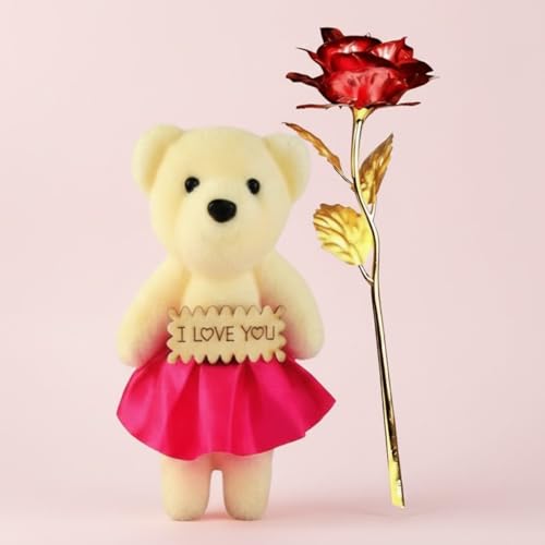Image of BENAVJI Artificial Gold Plated Rose with Soft Ribbon and Quality Box Packing for Mothers Day, Fathers Day, Daughters Day Decorations