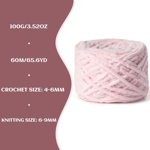 Image of Fluffy Chenille Chunky Yarn for Crocheting 100g(65.6yd) - Baby Yarn for Crocheting Soft - Velvet Yarns for Crochet Blanket - Amigurumi Crochet Yarns(Pink