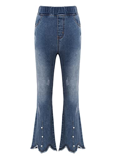 FEESHOW Girls Kids Tassel Irregular Hem Flare Jeans Bell Bottom Youth Vintage High Waist Fitted Stretchy Denim Pants