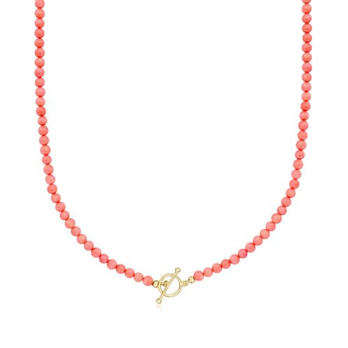 Ross-Simons 3.5-4mm Pink Coral Bead Charm-Compatible Toggle Necklace in 18kt Gold Over Sterling
