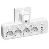 Puthernm de Corriente con Enchufe Europeo de 4 Tomas y Puerto USB Tipo C. Dos Especificaciones. No Necesita Cable de Extensión.