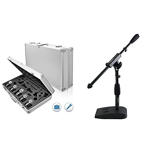 Pyle-Pro 7-Piece Wired Dynamic Kit-Kick Bass, Tom/Snare & Cymbals Microphone Set-For Drums, Vocal & Gator Frameworks Short Weighted Base Microphone Stand, Base Dimensions - 4.5" X 8" #TOP29