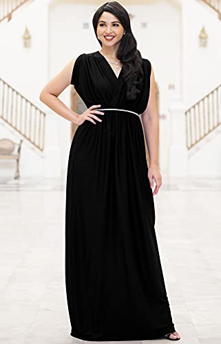 Koh Koh Plus Size Womens Long Cocktail Empire Waist Short Sleeve Formal V-Neck Bridesmaid Summer Flowy Bridesmaids Wedding Guest Grecian Gown Gowns Maxi Dress Dresses, Black 2Xl 18-20 #TOP2