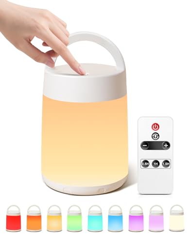 One Fire Veilleuse Enfant, 10 Couleurs & 8 Niveaux de Luminosité Veilleuse Bébé, Tactile+Télécommande+Rechargeable+Sans Fil, Lampe de Chevet pour...