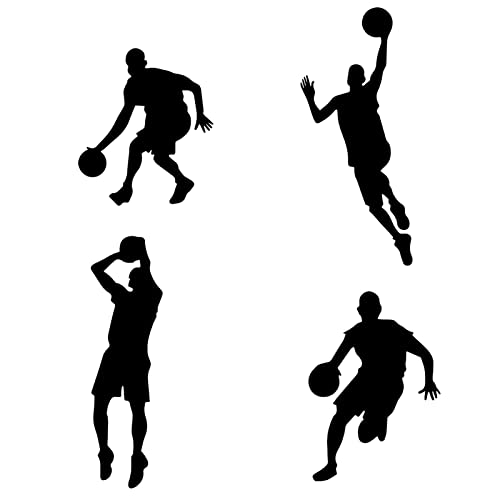 Lot de 4 autocollants muraux pour salle de basket-ball pour garçons - Décoration murale pour chambre à coucher ou salon