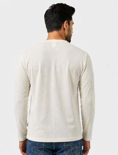 Image of Men's Cotton Blend Waffle Knit Henley T-Shirt | Full Sleeve Casual Shirt | Regular Fit Comfortable Top for Men | Stylish Everyday Wear