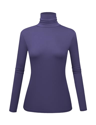 Image of Women's Long Sleeve Turtleneck Shirts Slim Fitted Lightweight Base Layer Casual Tops