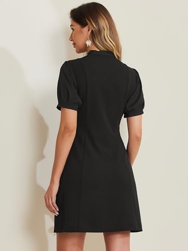 Allegra K Elegant Dresses for Women's Tie Neck Puff Short Sleeve Office Work Dress3