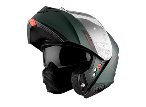 Casco Modular MT Genesis SV Solid A6 Verde Mate | Casco Modular para Hombre | Transpirable y Lavable | Homologado ECE 22.06 & Dot | Talla XS