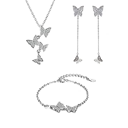 HCMA 925 Argent Animal Papillon Ensembles De Bijoux AAA Zircon Collier Boucles d'oreilles Bracelet De Mariage Ensembles De Bijoux pour Femmes Filles Cadeau De Mariage Ensemble De Bijoux