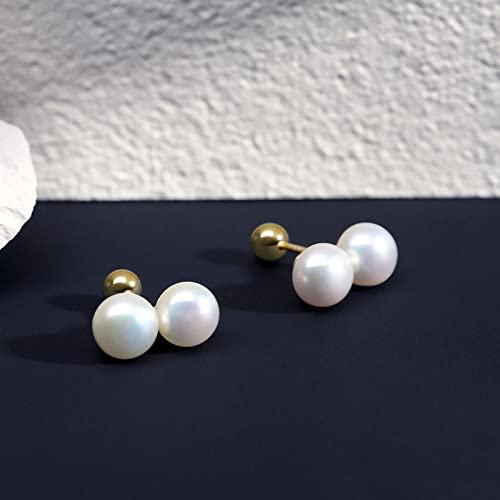 Yami Pearl Earrings For Women, Akoya Saltwater Cultured Pearl, 925 Sterling Silver Stud Earrings Screw Back With Gold Safety Locking Ball Backs, Comfy Trendy Hypoallergenic Jewelry Gifts For Her, Gold #TOP2