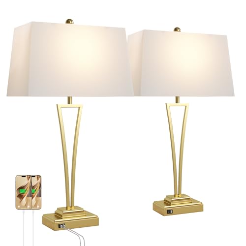 Lámpara de mesa dorada con puerto USB y pantalla blanca miniatura 7