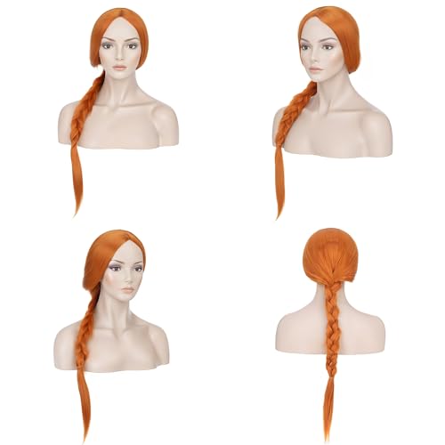 Image of S-noilite Princess Fiona Braided Wigs Light Auburn Long Braided Wig for Women's Orange Costume Wig for Halloween Cosplay Party
