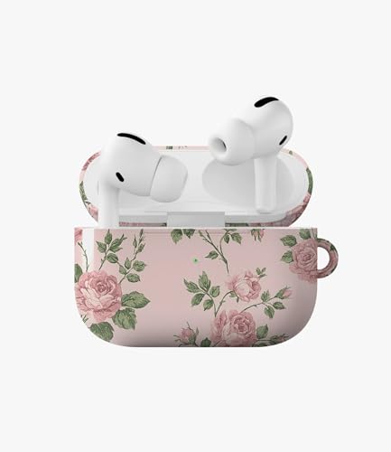Image of Vintage Floral Case Compatible with AirPods Pro 1, Cute Blush Pink Rose Flower Protective Hard Cover with Keychain Loop, Aesthetic Botanical Earbud Accessories for Women and Girls
