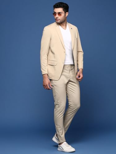 Image of SHOWOFFFF Men Solid Single Breasted Formal Blazer | Notched Lapel Full Sleeves Cotton Blazer for Mens | Slim Fit Regular Length Blazer for Men's