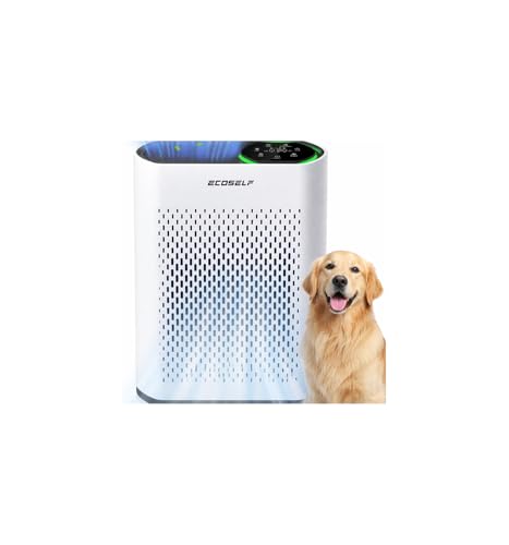 Image of ECOSELF Powerful Air Purifiers for Home Large Room Up to 1400 Ft with Air Quality Monitor 20dB Sleep Mode, Air Purifier for Bedroom Office Living Room for Pets, Dust Smoke PoIIen Dander Smell, White
