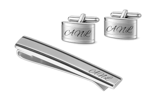 Set personalizado de mancuernas y pin para corbata en plata miniatura 2