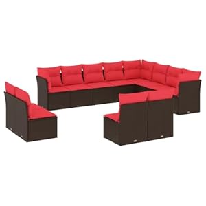 vidaXL Gartenmöbel-Set mit Kissen, 12-teilig, Terrassensofas, Möbel-Set für den Außenbereich, Terrasse, modern, Braun, geflochtenes Kunstharz