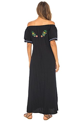 Back From Bali Womens Long Mexican Embroidered Dress, Maxi Long Summer Peasant Dresses For Women Off The Shoulder Black Medium #TOP1