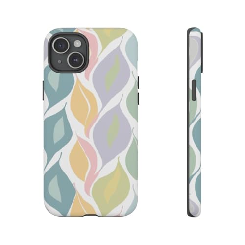 Coque iPhone 15 Plus bleu motif feuille pour un style doux épuré