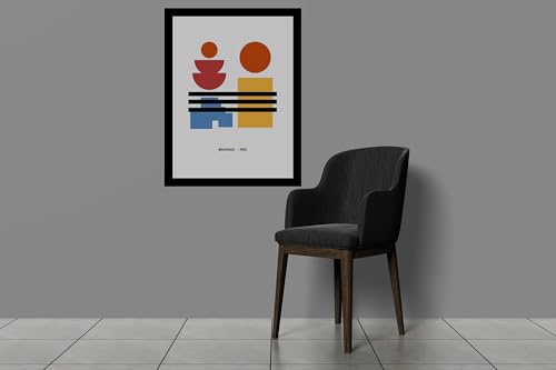 Image of BLINKART Vintage Bauhaus Retro Geometric Aesthetic Poster Gallery | Colorful Wrap Framed For Home Office Studio Living Room Modern Art Studio Decoration Abstract Shapes | (d78) | 13x10 Inch