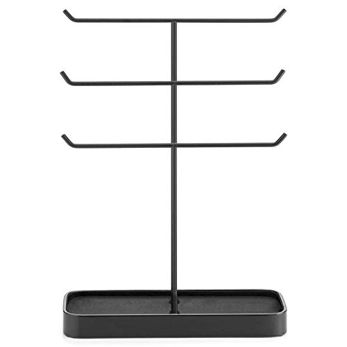 JackCubeDesign Metal 3 Tier Jewelry Display Stand Tree Organizer Necklace Holder Rack Hanger Accessory Tower with Earring Ring Tray Storage for Dresser, Vanity, Tabletop, Bedroom (Black) -MK320D - Thumbnail 3