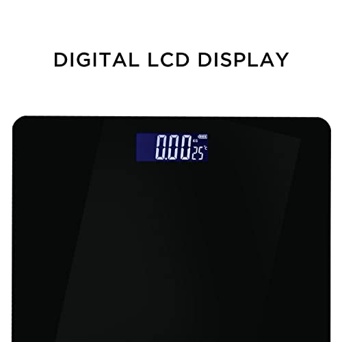 Image of iBELL CASTOR Weight Machine for Body Weight, Weighing Scale, Tempered Glass, LCD Display, Digital Bathroom Scale, CT26BS, 180 kg, Black