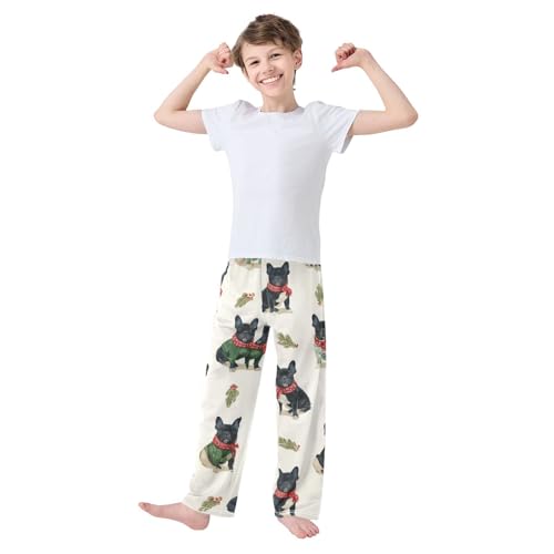 ZZXXB French Bulldog Mistletoe Branches Boys Long Pants Soft Trousers Elastic Waist Kids Lounge Bottoms with Pockets S-XL3