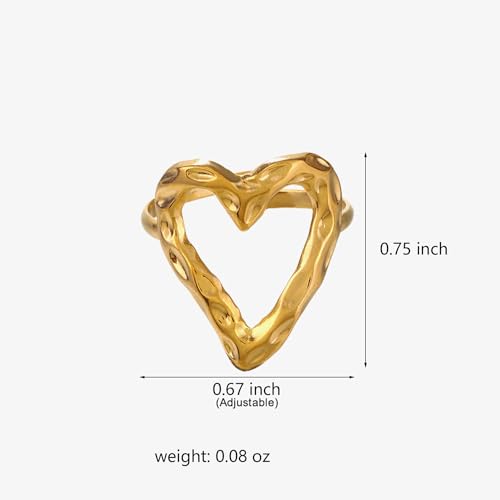 Irregular Hammered Hollow Heart Rings Gold Plated Heart Rings Jewelry for Women4
