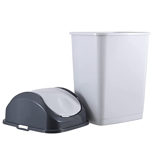 Image of Superio Swing Top Trash Can,Set of 3 Waste Bins for Home, Kitchen, Office, Bedroom, Bathroom, Ideal for Large or Small Spaces - White (White Smoke- 18 qt+2 5 qt)