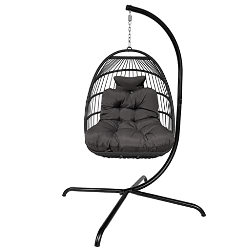Swing Egg Chair Indoor Outdoor Wicker Rattan Patio Basket Hanging Chair With C Type Bracket #TOP13