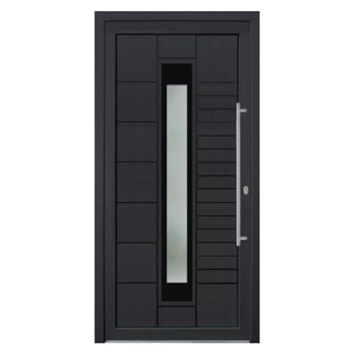 HORI® Haustür Kunststoff, aluminium, Komplettset konfigurieren, Hauseingangstür Modern I Farbe: anthrazit (innen weiß) I DIN rechts I Modell: Stripe I 210 x 100 cm
