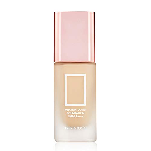 GIVERNY Milchak Coverage Foundation SPF30 PA++ 1.01 Fluid Ounce (02 Yellow Skin) Lightweight Texture, Dewy & Bright Glow, Wrinkle Improvement & Sunblock