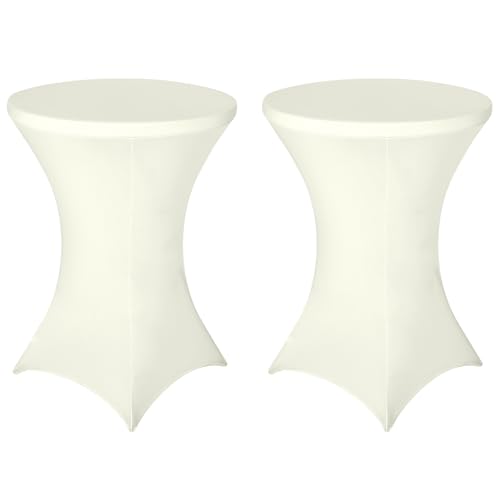 FestiCorp Paquete de 2 manteles de elastano color crema, manteles ajustados para cóctel, manteles redondos elásticos para fiestas, DJ, bar, boda, cumpleaños, banquetes, 30-32 pulgadas de diámetro x 40