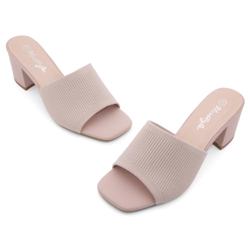 Image of Herstyle Square Open Toe Heeled Sandals for Women 2.5 Inch Low Block Chunky Heel Sandals Slip-On Mules Comfortable Dress Shoes for Party Wedding Office
