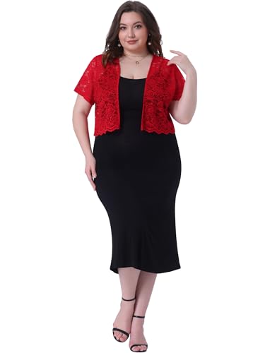 Image of Agnes Orinda Plus Size Bolero Shrugs for Women Lightweight Open Front Short Sleeve Cropped Lace Cardigan