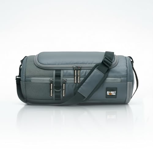 Image of MONKEY TROOPERS Pumppack Gym Duffle - Water-Resistant, Travel /Gym, Quick Access & Zippered Pockets, 30L Capacity (Grey)