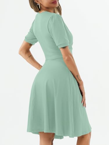 Image of Women's Summer Casual Dress Short Sleeve Wrap V-Neck A-Line Dress Sundress Wedding Guest Cocktail Midi Dresses