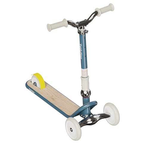 Yvolution Y Glider - Patinete clásico de 3 ruedas para niños, con manillar ajustable, diseño plegable, para edades de 3 a 8 años, peso máximo 110 libras, color azul