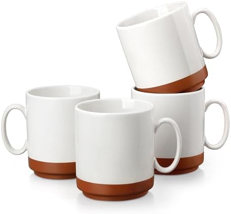 MALACASA 16oz Ceramic Coffee Mugs Set of 4, Khaki White