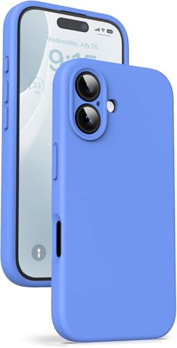Image of DIZORO Compatible for iPhone 16 Camera Protection Case 6.1, Slim Liquid Silicone 3 Layers Full Covered Soft Gel Rubber Phone Case Protective Cover 6.1 Inch - Azure Blue