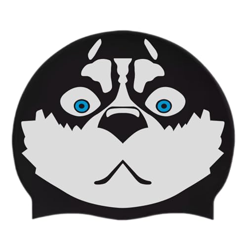 Gorro de piscina para mujer, diseño de perro de silicona, impermeable, para pelo corto, largo y largo, adulto, madre y papá, pequeño