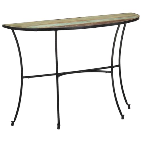 Coespram Crescent Console Table 43.3' Solid Reclaimed Wood Rustic Side Table with Powder-Coated Finish, Entryway Hallway Living Room Furniture, Brown
