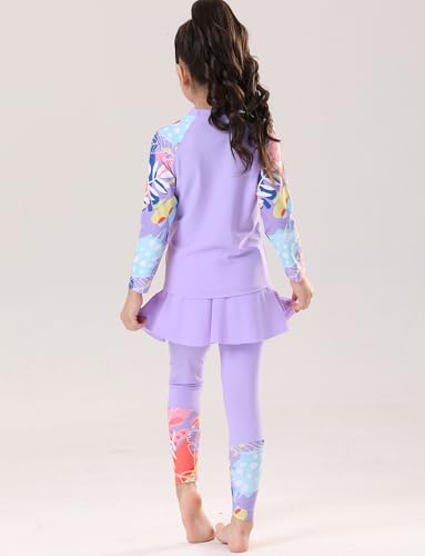 Image of Happy Cherry Girls Rash Guard Swimsuit 3 Piece Long Sleeve Swim Shirt with Shorts Long Pants Bathing Suit Swimwear
