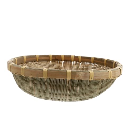 HOLIDYOYO 1 PC Dustpan Snack Container Woven Fruit Basket Round Shallow Basket Fruit Washing Basket Snacks Container Wicker Storage Bin Vegetables Baskets Food Storage Basket Khaki