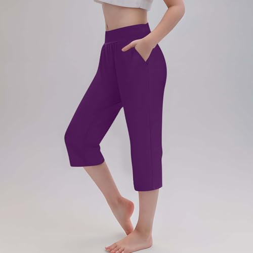 Girls' 𝐂apri Leggings Kids Workout Toddler Soft 𝗦tretch Crop Knee Pant Summer Cropped Pants with (Purple, 10-11 Years)2