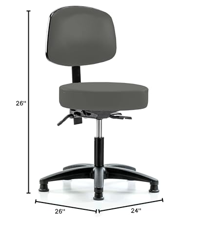 Image of Perch Stationary Height Adjustable Doctor's Stool with Back | Desk Height 18.5-24 inch | Charcoal Vinyl